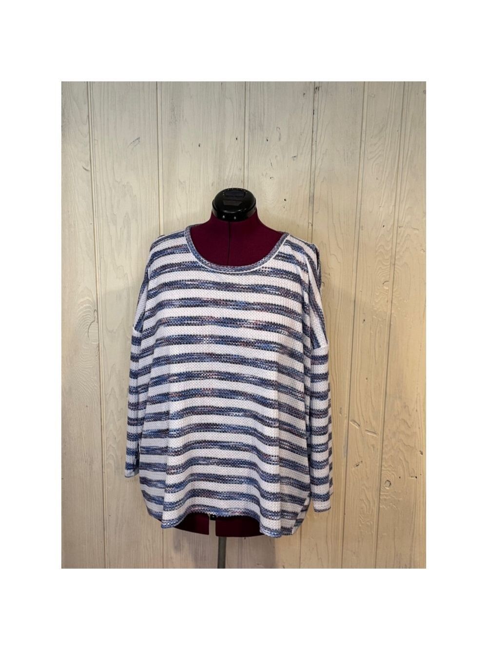 Lane Bryant Cold Shoulder Top Blouse Blue White Size 10 12